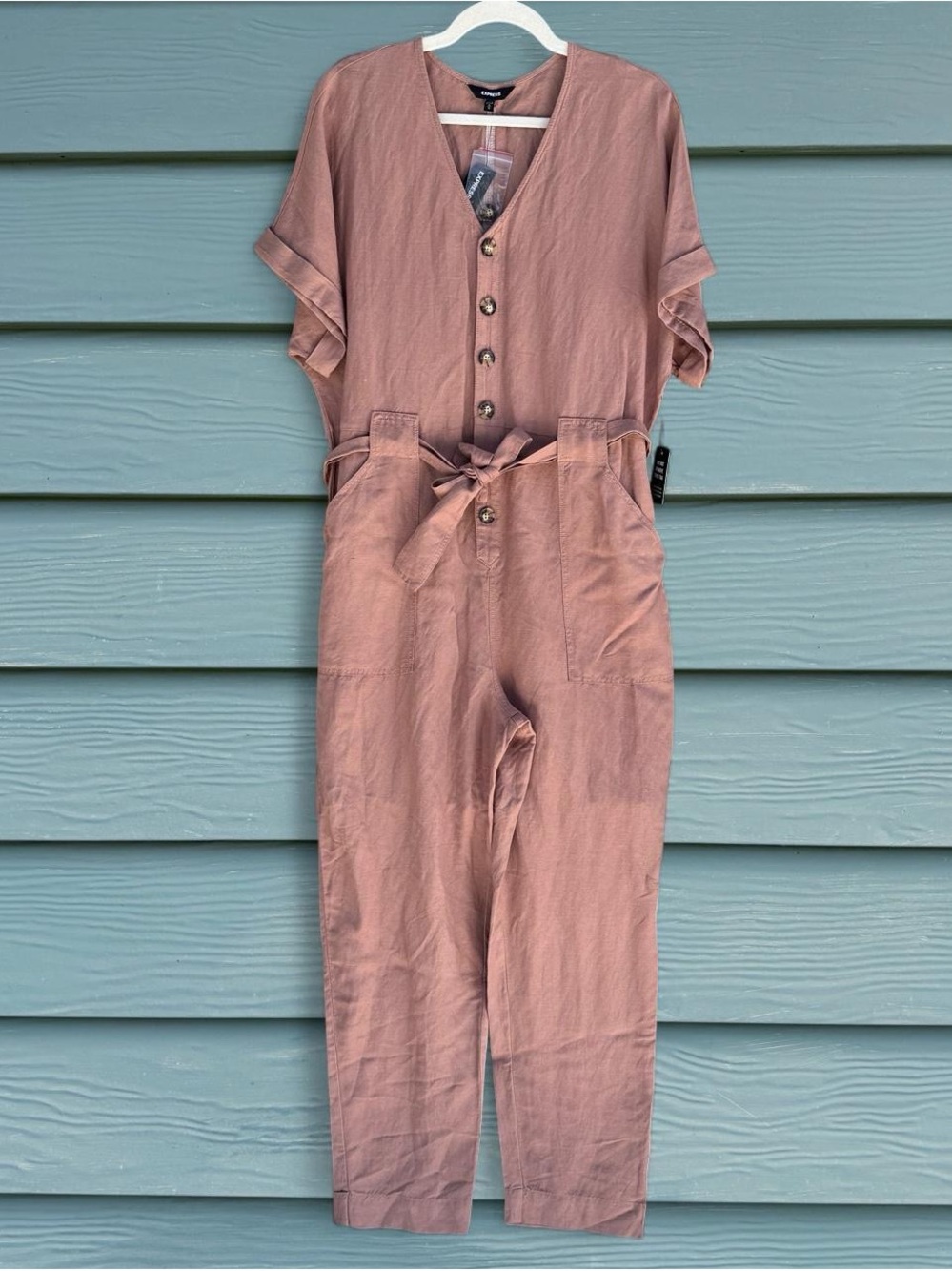 Express Mauve Button-Front Utility Jumpsuit
